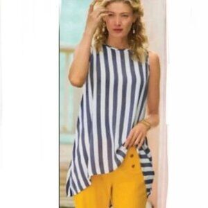 Soft Surroundings Blue Cabana Stripe sleeveless tunic top shirt Medium blouse